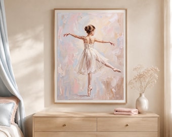Ballerina Wall Art Print, Ballet Dancer Poster, Pink Vintage Printable Art, Girls Room Decor