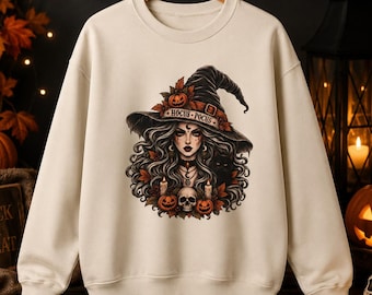 Witchy Halloween Graphic Sweatshirt, Hoodie And T-SHirt | Gothic Witch, Pumpkins & Skulls