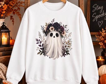 Floral Ghost crewneck sweatshirt | Halloween spooky botanical design