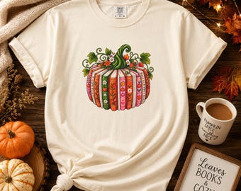 Boho Patchwork Pumpkin T-Shirt & Sweatshirt — Fall Floral Pumpkin Hoddie