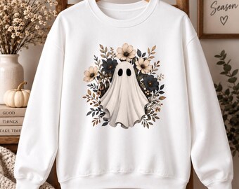 Vintage Floral Ghost SewatShirt, Hoodie & T-Shirt | Halloween ghost with beige flowers