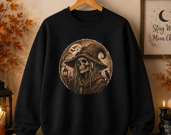 Skull Witch Graphic Sweatshirt, Hoodie And T-Shirt  | Gothic Halloween Design