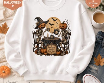 Vintage Halloween Skeleton Pumpkin Sweatshirt, Hoodie & Tee