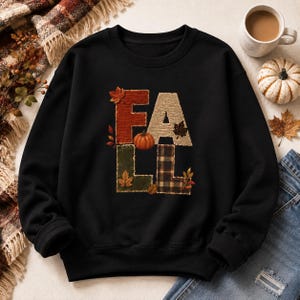 Trui met patchwork voor de herfst | Comfortabele trui met pompoen- en herfstruitjespatroon