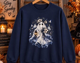 Spooky Floral Ghost Sweatshirt | Sketchbook and Butterfly Illustration,