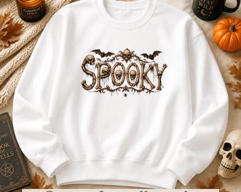 Spooky Halloween Graphic Sweatshirt, Hoodie And T-Shirt | Retro Skull & Bat Design