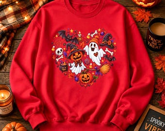 Halloween Heart Costume Graphic Sweatshirt, Hoodie And T-Shirt | Ghosts, Pumpkins & Candy Design