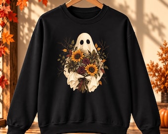 Autumn Ghost Bouquet Tee, Hoodie& Sweatshirt — Sunflower Halloween Graphic Shirt