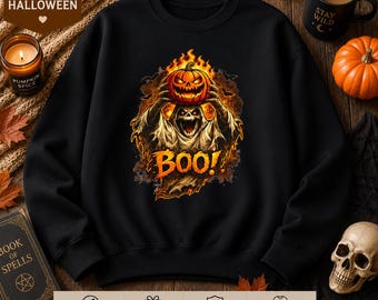 Halloween 'Boo!' Scary Jack-O'-Lantern Graphic Sweatshirt, Tee & Hoodie