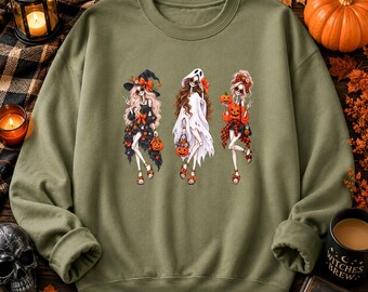 Witches Skeleton Halloween Sweatshirt And T-Shirt, Gothic Trick-or-Treat Hoodie