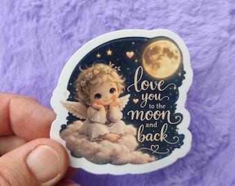 Ängel, Ängelklistermärke, Älskar dig till månen och tillbaka, Celestial Art, Gåva, Bulletjournal