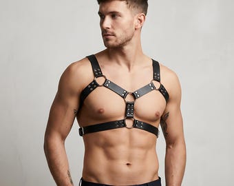 Men's Synthetic Leather Punk Gothic Chest Harness – Adjustable Body Straps Festival Wear