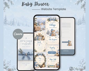 Baby It’s Cold Outside Baby Shower Website Template | Winter Digital Invitation with Countdown & RSVP | Canva Editable Winter Invite