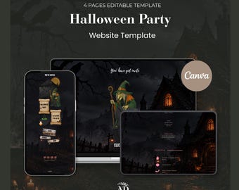 Witch Halloween Website Template 2026 with Countdown and Online RSVP | Digital Hen Party Wicked Invitation | Canva Template