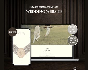 Ivory Lace Wedding Website Template with Wedding Countdown Timer & Online RSVP | Editable Canva Wedding Invitation (Digital Download)