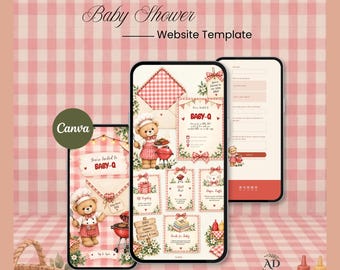 Baby Q Baby Shower Website Template | Red Gingham BBQ Digital Invitation with Countdown & RSVP | Canva Editable Baby Shower BBQ Invite
