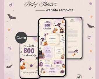 A Little Boo Is Almost Due Baby Shower Website Template | Halloween Digital Invitation with Countdown & RSVP | Canva Editable Snoopy Invite