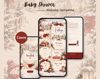It Takes A Village Baby Shower Website Template | Winter Christmas Digital Invitation with Countdown & RSVP | Canva Editable Invite