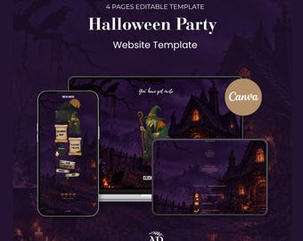 Witch Purple Halloween Website Template 2026 with Countdown and RSVP | Digital Hen Party Wicked Invitation | Canva Template