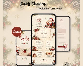 Santa Baby Shower Website Template | Christmas Winter Digital Invitation with Countdown & RSVP | Canva Editable Santa Baby Invite