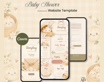 Dumpling Baby Shower Website Template | Boho Digital Invitation with Countdown & Online RSVP | Canva Editable Dumpling on the Way Invite