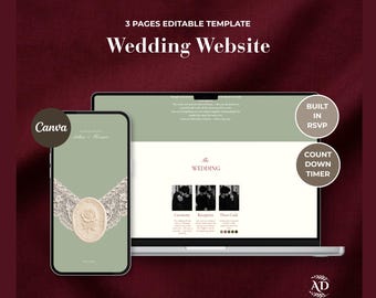 Sage Green & Ivory Lace Wedding Website Template with Wedding Countdown and RSVP | Editable Canva Wedding Invitation (Digital Download)