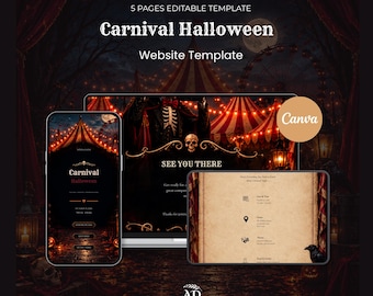 Carnival Halloween Website Template 2026 with Countdown and RSVP | Editable Canva Hen Party Invitation | Digital Download