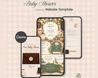 Cafe Bebe Baby Shower Website Template | Coffee Themed Digital Invitation with Countdown & RSVP | Canva Editable Baby is Brewing Invite