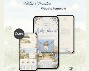 Silly Goose Baby Shower Website Template | Mother Goose Digital Invitation with Countdown & RSVP | Canva Editable Baby Shower Invite