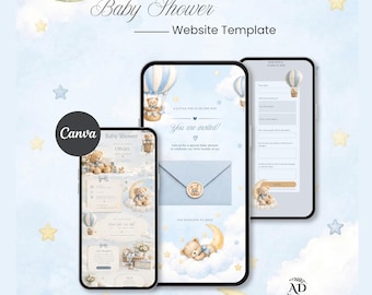 We Can Bearly Wait Baby Shower Website Template | Teddy Bear Digital Invitation with Countdown & RSVP | Canva Editable Bearly Wait Invite