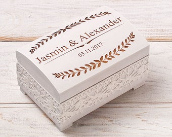 Rustic Wedding Ring Bearer Box, Personalized Ring Holder, Ring Pillow Alternative, Shabby Chic White Wedding Decor, Custom Wooden Ring Box