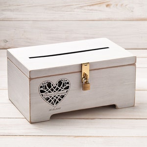 Caixa de cartão de casamento branca com slot e trava, caixa de cartão com trava personalizada para casamento, formatura, aniversário, recepção, caixa de armazenamento de memória