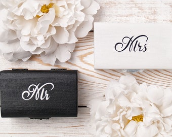 Mr Mrs Black White Wedding Ring Box Pillow Set Ring Holder Engraved Wedding Box Wooden Ring Box Wedding Ring Bearer Box Bridal Shower Gift