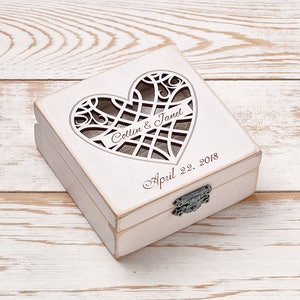 Wedding Ring Pillow, White Wedding Ring Box, Wedding Ring Holder, Ring Bearer Box, Engagement Ring Box, Engraved Ring Box, Ring Cushion