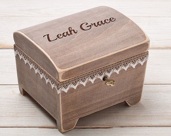 Jewelry Box for Girls, Personalized New Baby Memory Box, Little Girls Jewelry Box, Engraved Keepsake Box, Baby Christening, Flower Girl Gift