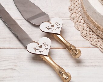 Gold Wedding Cake Server Set, Personalized Knife Cake Cutting Set, Gold Wedding Cake Knife Set, Wedding Cake Servers, Stainless Steel Server