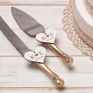 Gold Wedding Cake Server Set, Personalized Knife Cake Cutting Set, Gold Wedding Cake Knife Set, Wedding Cake Servers, Stainless Steel Server