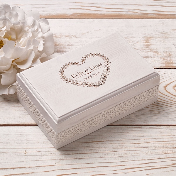 Personalized Wedding Ring Box, White Wooden Ring Bearer Box, Wedding Ring Pillow Alternative, Ring Bearer Pillow, Rustic Wood Ring Holder