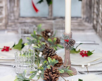 Christmas candle holder, thanksgiving table decor, 1 pcs wooden candlestick holder for taper candle, rustic winter wedding centerpiece, home