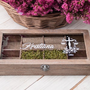 Personalized zodiac jewellery box display storage case with lock, wooden jewelry organizer drawer box tray, zodiac gift birthday box for her