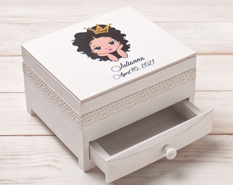 Princess jewelry box for little girls, personalized new baby memory box, jewelry name box, baby girl first fairy tail birthday gift