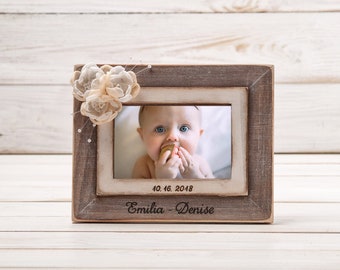 Baby girl picture frame personalized, new baby photo frame, baptism picture frame, baby keepsake newborn gift, first year frame