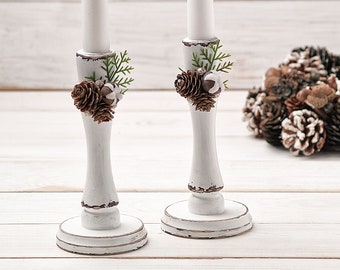 Candle holder for pillar candles christmas, 1 piece long candle holder for centerpiece, rustic winter wedding holiday home decor