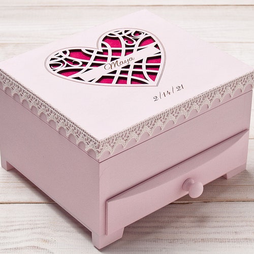 Personalized Jewelry Box for Baby Girls Engraved Wooden Etsy
