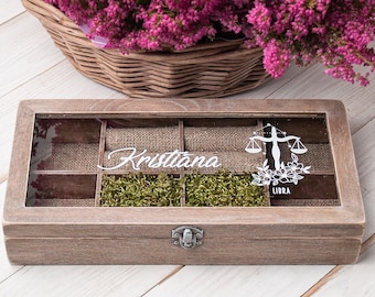 Personalized zodiac jewellery box display storage case with lock, wooden jewelry organizer drawer box tray, zodiac gift birthday box for her
