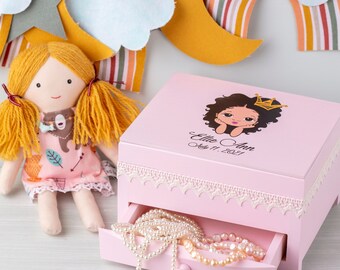 Princess jewelry box for little girls, personalized new baby memory box, jewelry organizer, baby girl first birthday blessing gift baptism