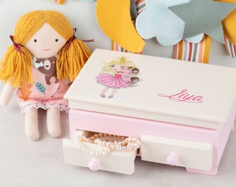 Baby girl first jewelry box, new baby girl memory box, young girls jewelry storage box, baby keepsake treasure box, princess baptism gift