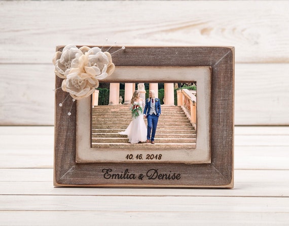  UnitedCraftSupplies Personalized Wedding Picture Frame w/Name  and Date, 4x6 - Romantic Wedding Gifts for The Couple, Custom Wedding Photo  Frame, Engagement, Valentine's Day #9