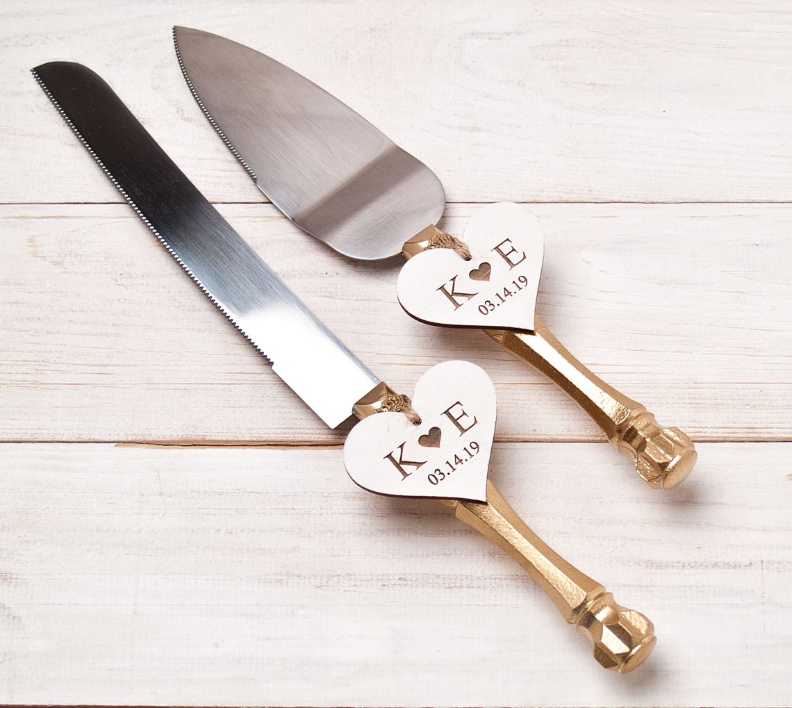 Gold Wedding Cake Server Set Personalized Knife Cake Cutting Etsy