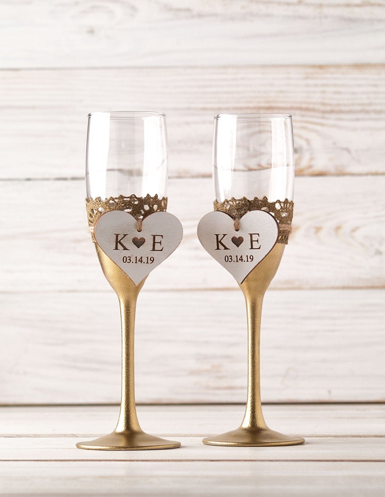 Gold Wedding Champagne Glasses Personalized Gold Champagne Etsy